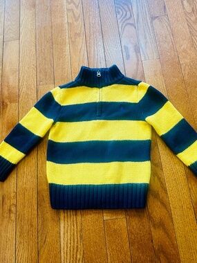 Polo Ralph Lauren Boys Sweater Size 2T Yellow Navy Striped Quarter Zip Knit